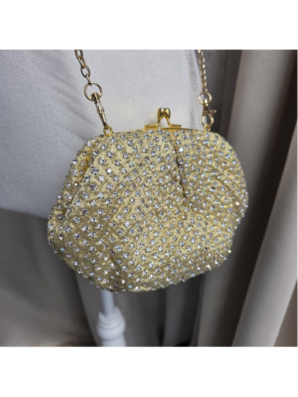 Vintage-style Gold Kiss lock Evening Clutch Glamour Retro Whimsigoth - Picture 2 of 10